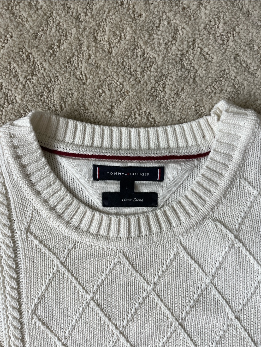 Tommy Hilfiger Men’s Cream Cable Knit Crew Sweater